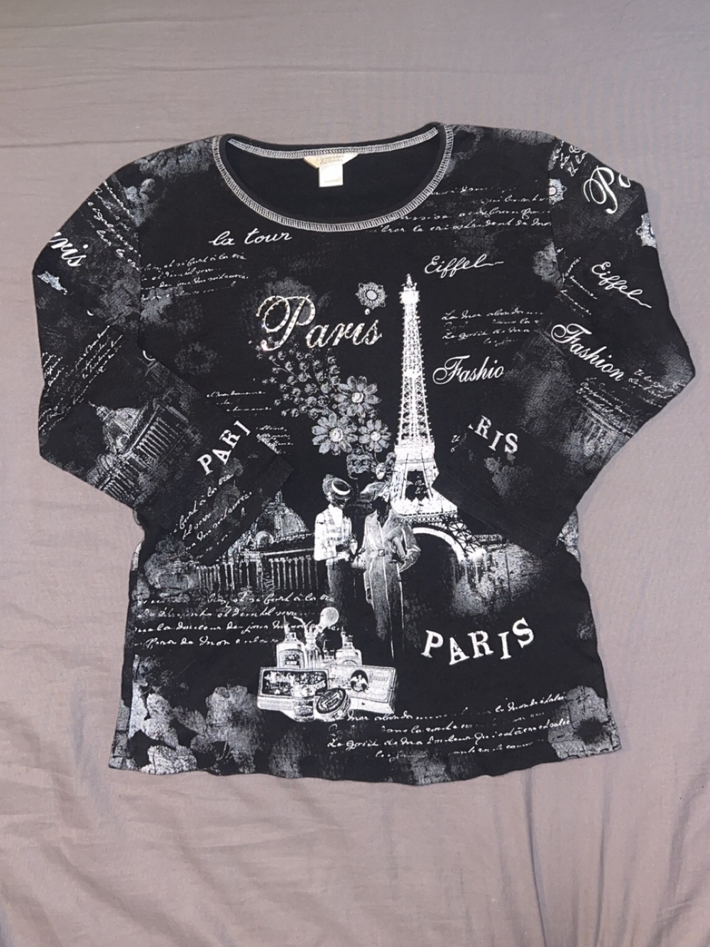 Christopher & Banks Black Paris Graphic Long-Sleeve Top